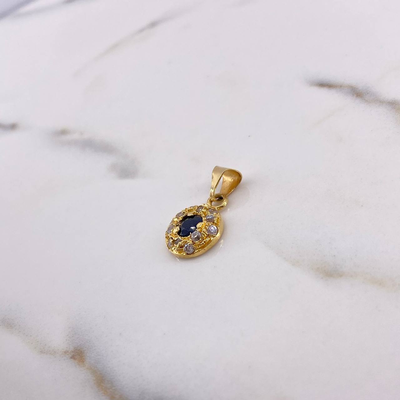 Pendant Halo Circle 1.85gr / 2cm / Blue White Zircons 18K Yellow Gold #