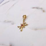Pendant Cardinal Star 1.5gr / 3cm / Fuchsia White Zircons 18K Yellow Gold #