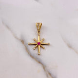 Pendant Cardinal Star 1.5gr / 3cm / Fuchsia White Zircons 18K Yellow Gold #