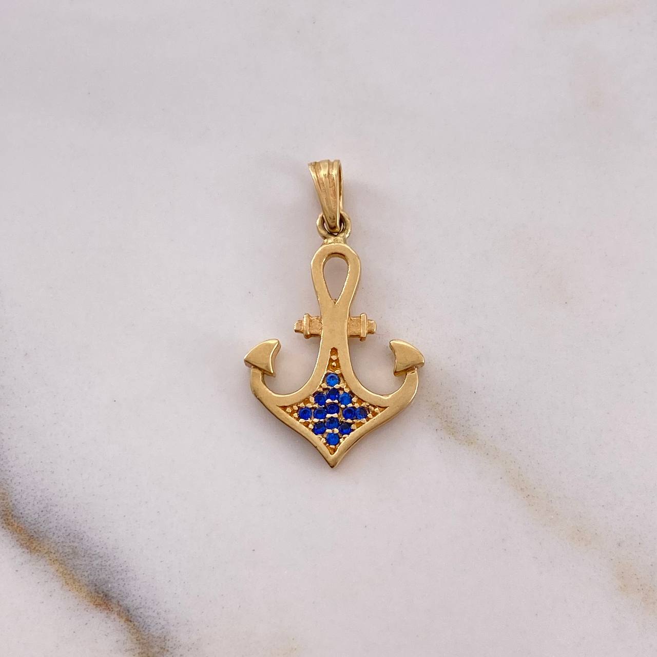 Dije Ancla 1.7gr / 2.6cm / Circones Azules Oro Amarillo 18K #
