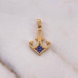 Dije Ancla 1.7gr / 2.6cm / Circones Azules Oro Amarillo 18K #