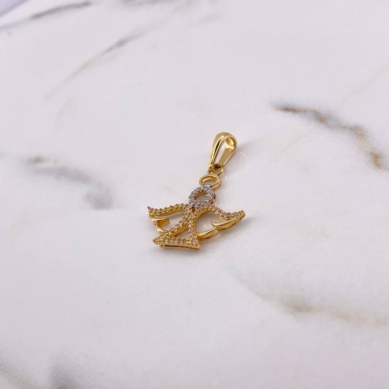 Pendant Angel 2.1gr / 3cm / White Zirconia Two-tone Yellow and White Gold 18K &