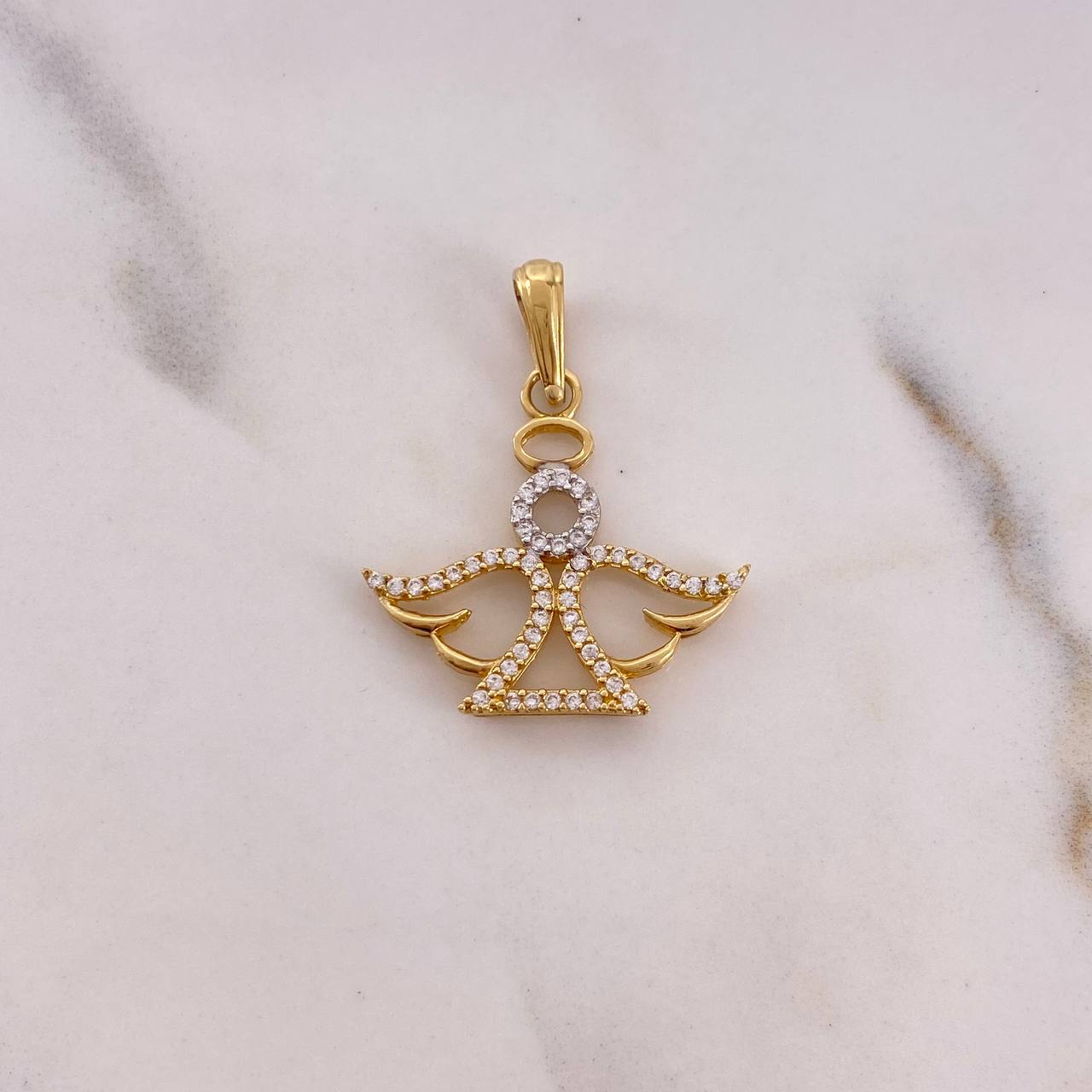 Pendant Angel 2.1gr / 3cm / White Zirconia Two-tone Yellow and White Gold 18K &