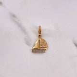 Pendant Boat 2.45gr / 2.6cm / Pink Blue White Zircons 18K Yellow Gold #