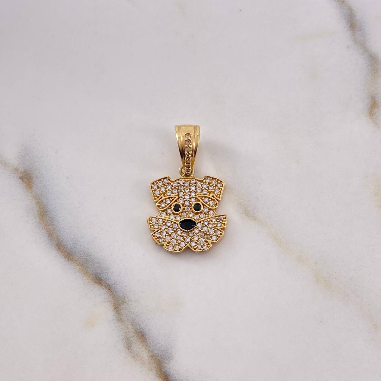 Pendant Dog 3.1gr / 2.5cm / Black and White Zircons 18K Yellow Gold &