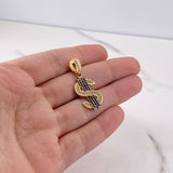 Pendant Dollar Sign 2.7gr / 3cm / Black and White Zircons 18K Yellow Gold #