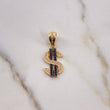 Pendant Dollar Sign 2.7gr / 3cm / Black and White Zircons 18K Yellow Gold #
