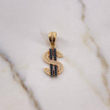 Pendant Dollar Sign 2.7gr / 3cm / Black and White Zircons 18K Yellow Gold #