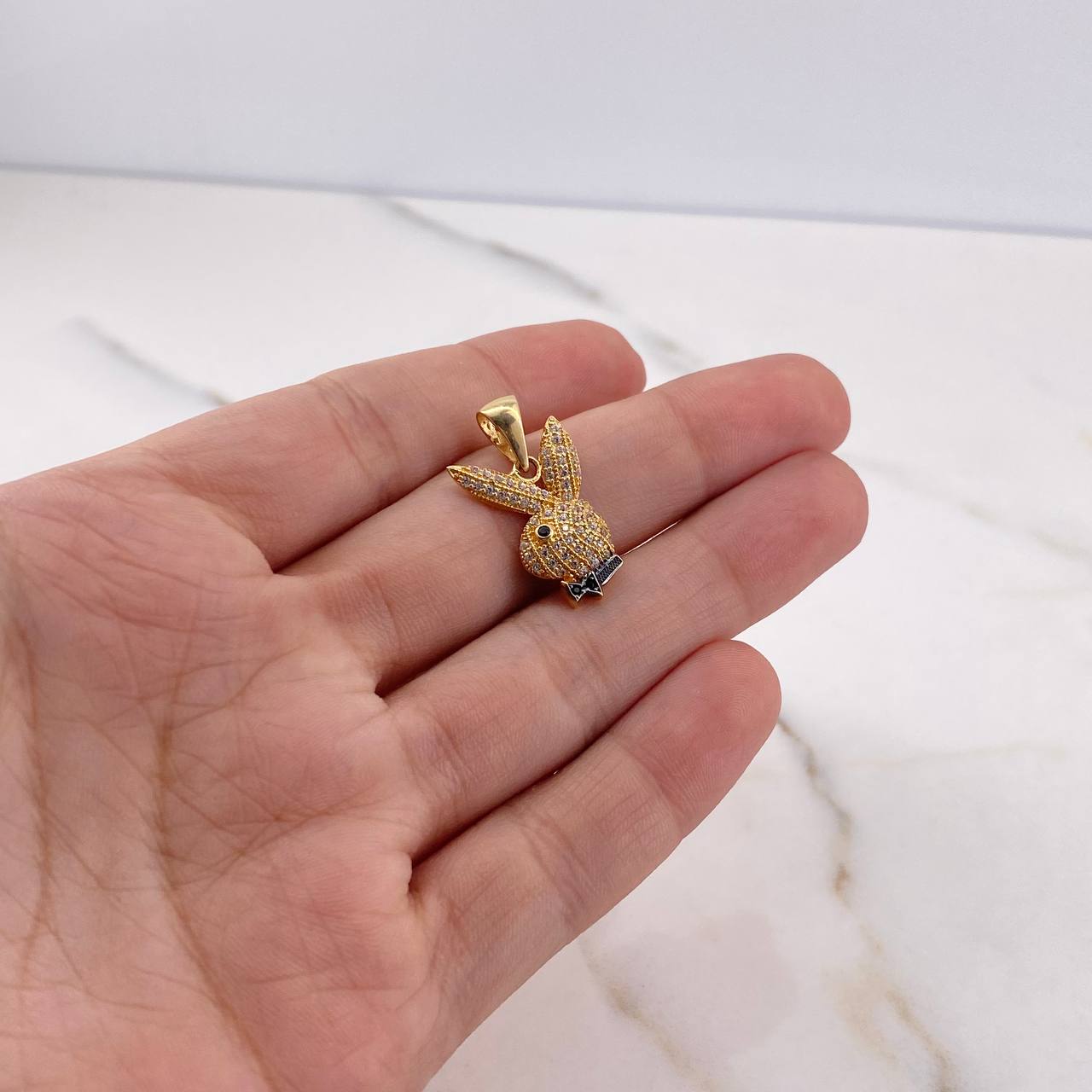 Pendant Rabbit 2gr / 2.2cm / Black and White Zircons 18K Yellow Gold #