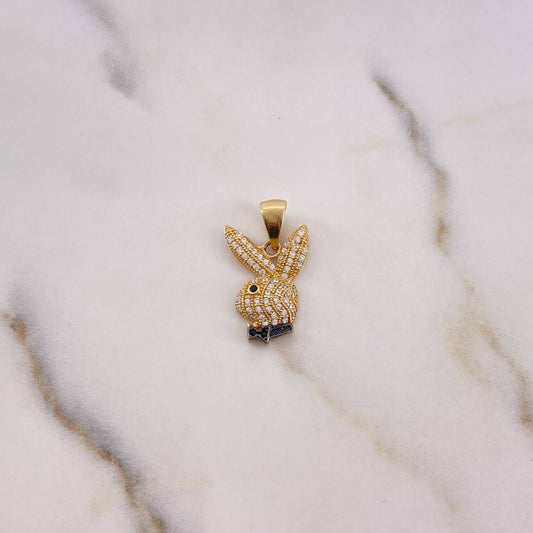Pendant Rabbit 2gr / 2.2cm / Black and White Zircons 18K Yellow Gold #