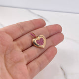 Pendant Heart 2.4gr / 2.6cm / Fuchsia Zircons 18K Rose Gold #