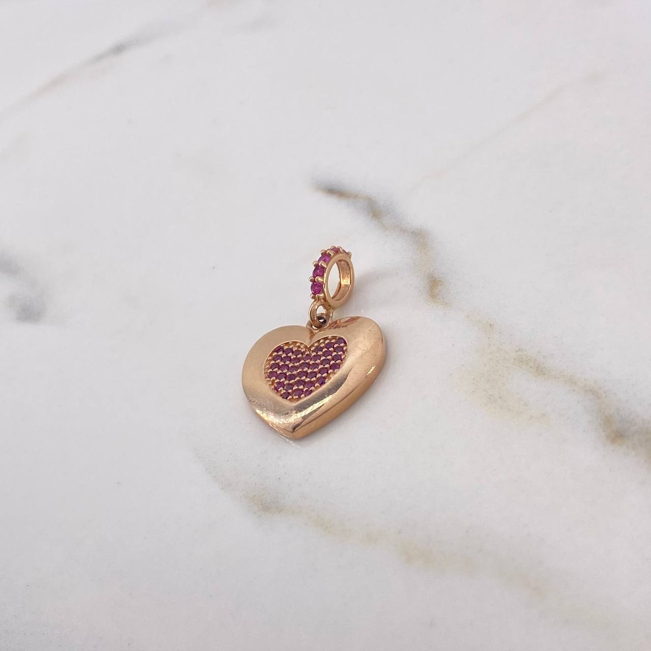 Pendant Heart 2.4gr / 2.6cm / Fuchsia Zircons 18K Rose Gold #