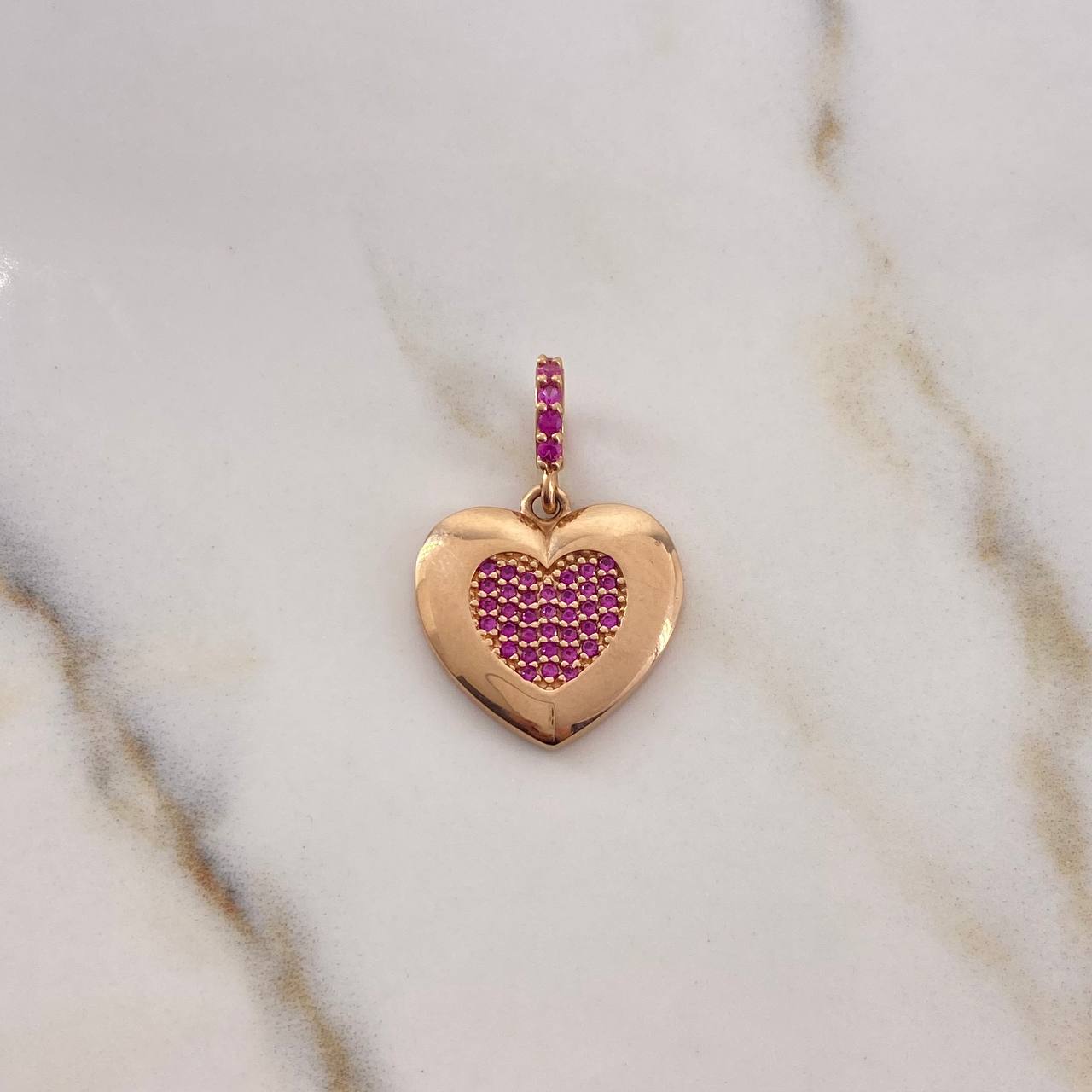 Pendant Heart 2.4gr / 2.6cm / Fuchsia Zircons 18K Rose Gold #
