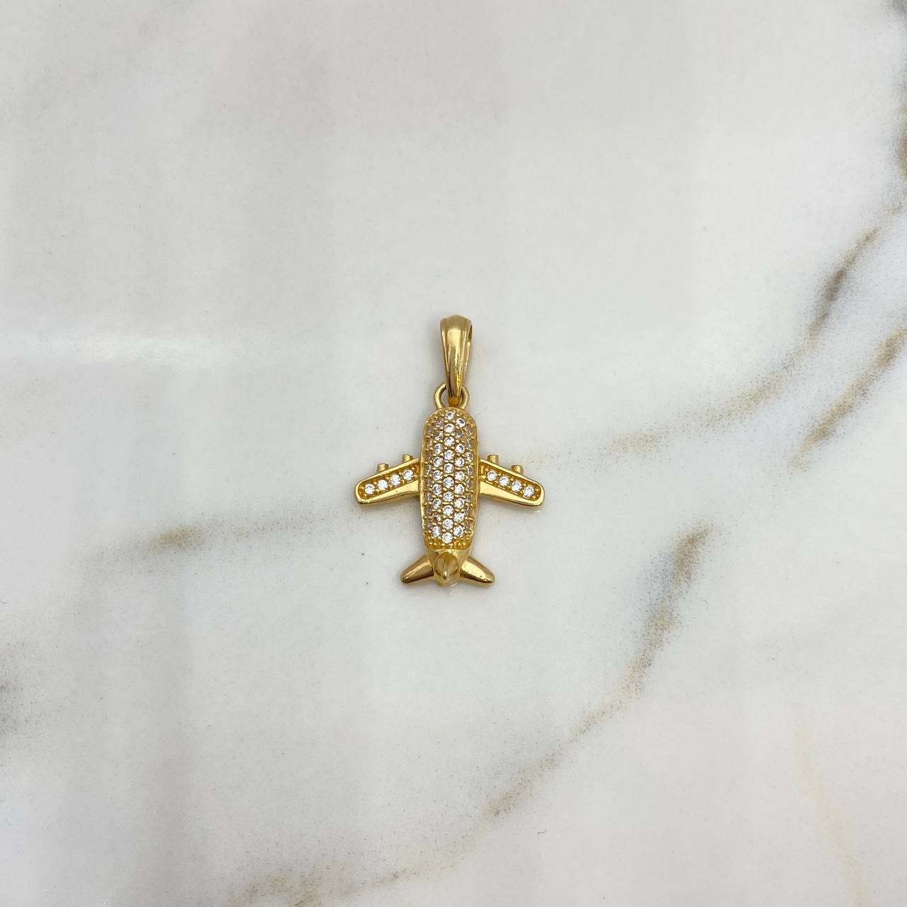 Pendant Airplane 2.75gr / 2.5cm / White Zircons 18K Yellow Gold &