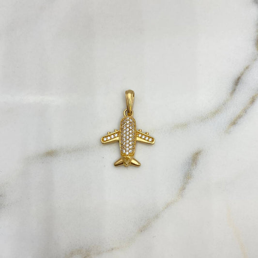 Pendant Airplane 2.75gr / 2.5cm / White Zircons 18K Yellow Gold &