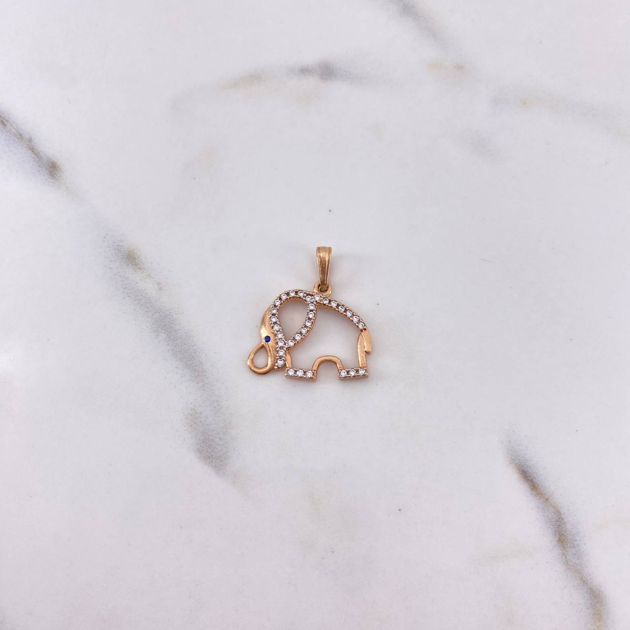 Dije Silueta Elefante 1.6gr / 2cm / Circones Azul Blancos Oro Rosa 18K #