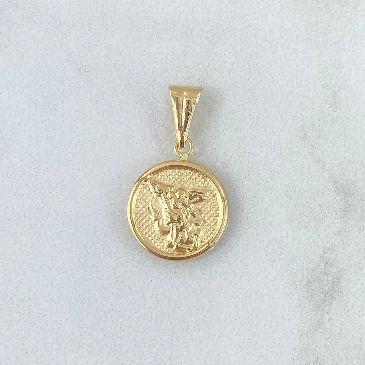 Dije San Miguel Arcángel 0.85gr / 2cm / Troquelado Texturizado Borde Liso Oro Amarillo 18K
