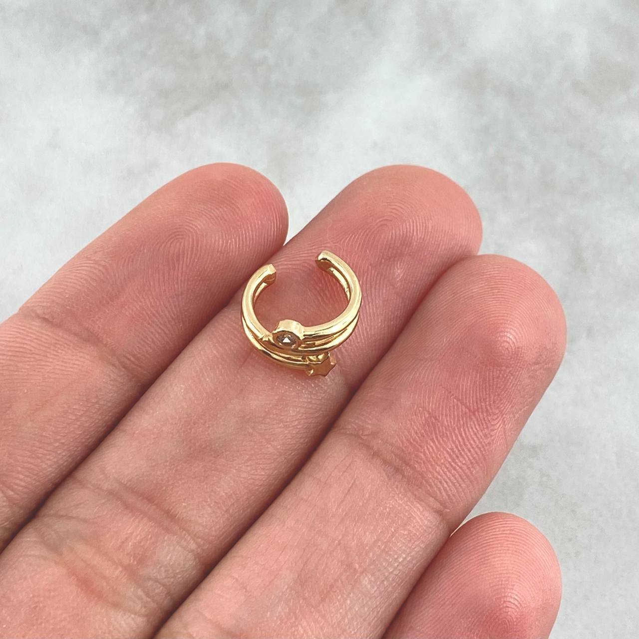 Piercing Earcuff Simulador Ola Bilateral 1.05gr / 1cm / Circon Blanco Oro Amarillo 18K (Joya)