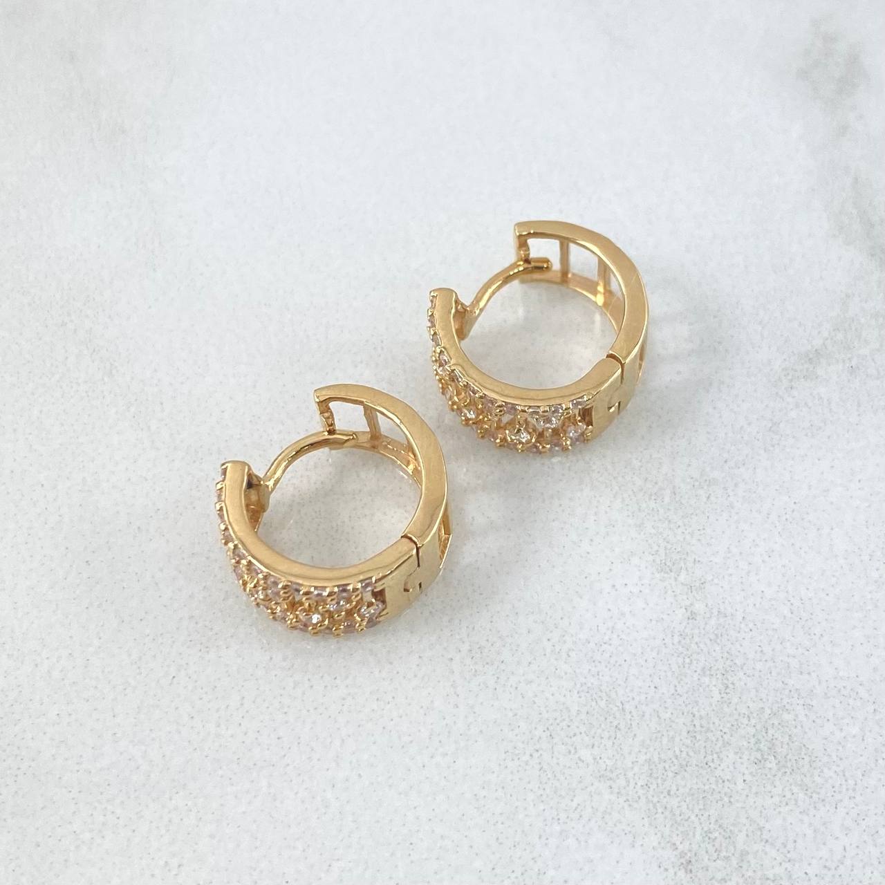 Candongas Copos Escalonados 3.15gr / 1.2cm / Circones Blancos Oro Blanco 18K