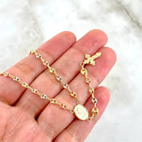 Rosario GC Virgen Milagrosa Cruz Tres Puntas 5.3gr / 50cm / 3mm-4mm Bolas Diamantadas Tres Oros 18K ©
