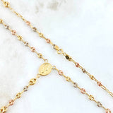Rosario GC Virgen Milagrosa Cruz Tres Puntas 5.3gr / 50cm / 3mm-4mm Bolas Diamantadas Tres Oros 18K ©