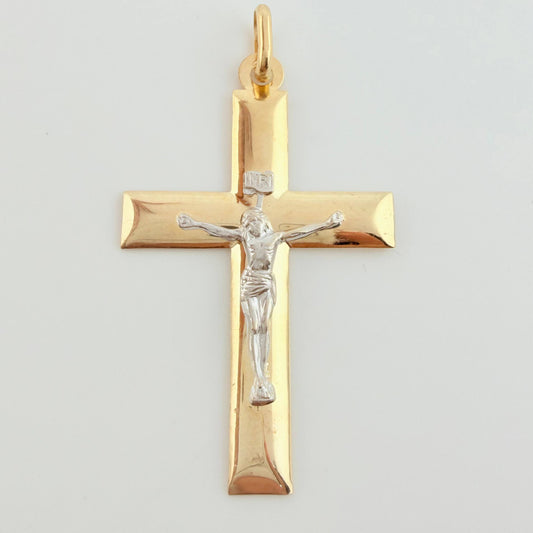 Dije Cruz Cristo 3gr / 2 in / Dos Oros Amarillo Blanco +4 18K ©