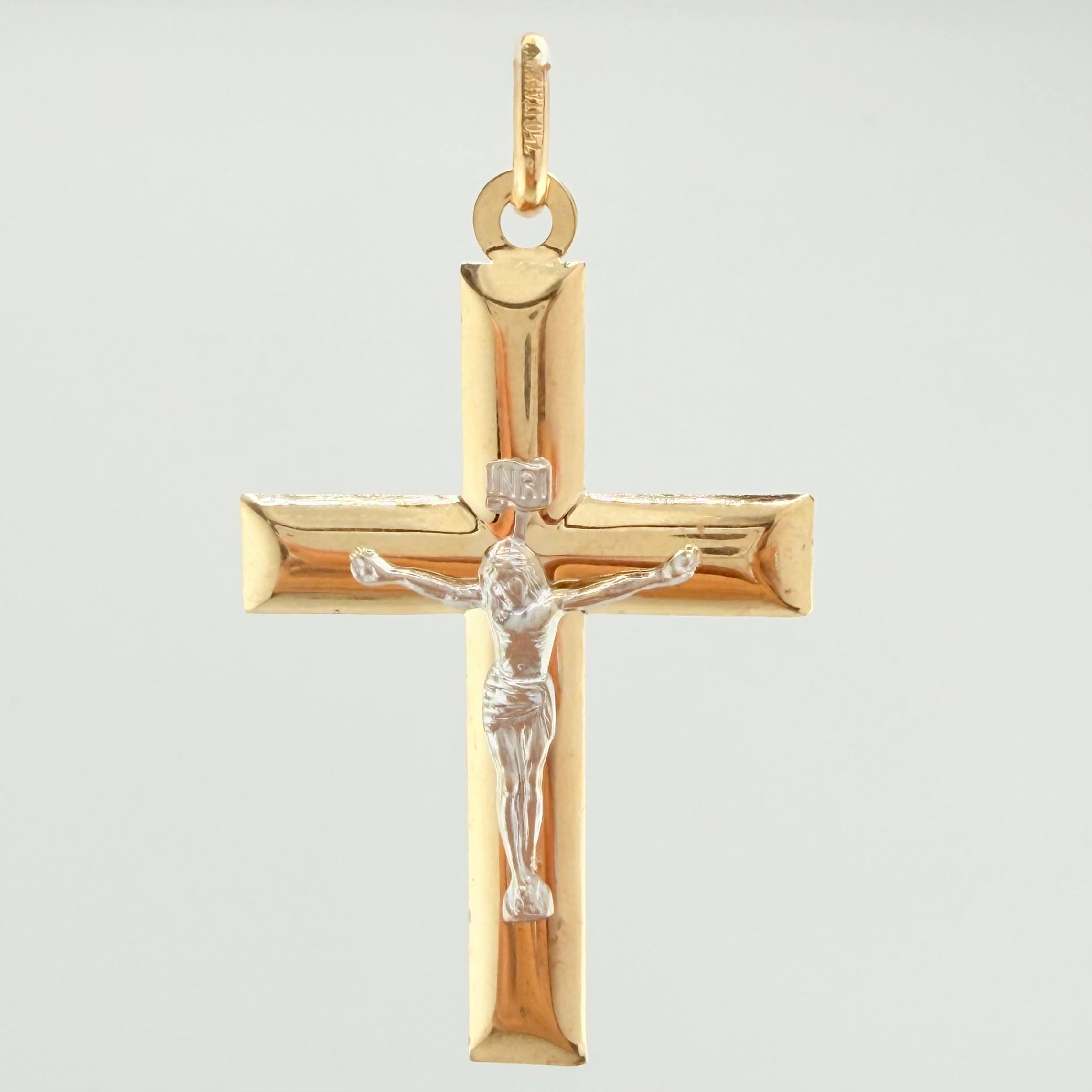 Dije Cruz Cristo 3gr / 2 in / Dos Oros Amarillo Blanco +4 18K ©