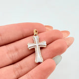 Dije Cruz Abultada 1.6gr / 1 in / Dos Oros Amarillo Blanco 18K ©