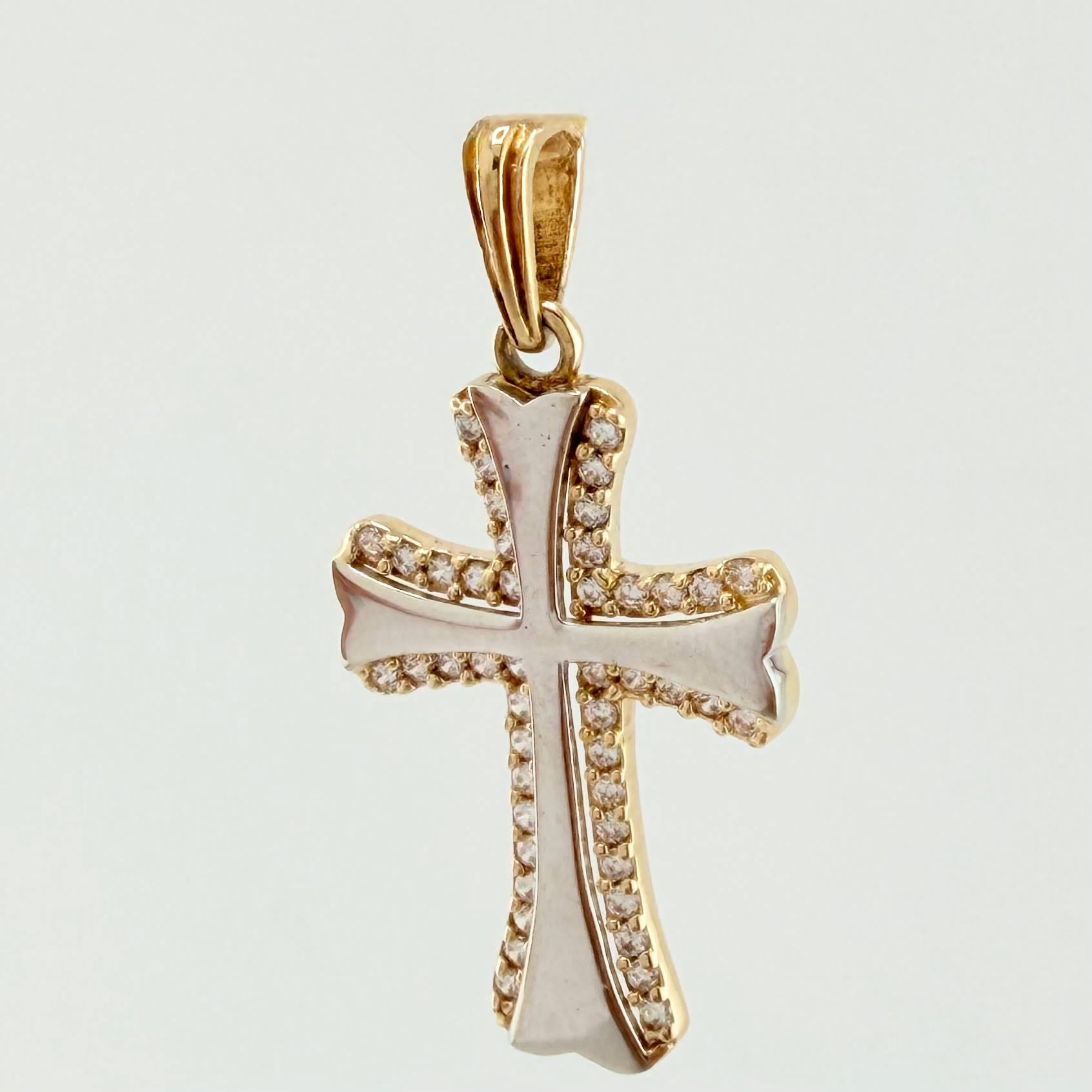 Dije Cruz Abultada 1.6gr / 1 in / Dos Oros Amarillo Blanco 18K ©