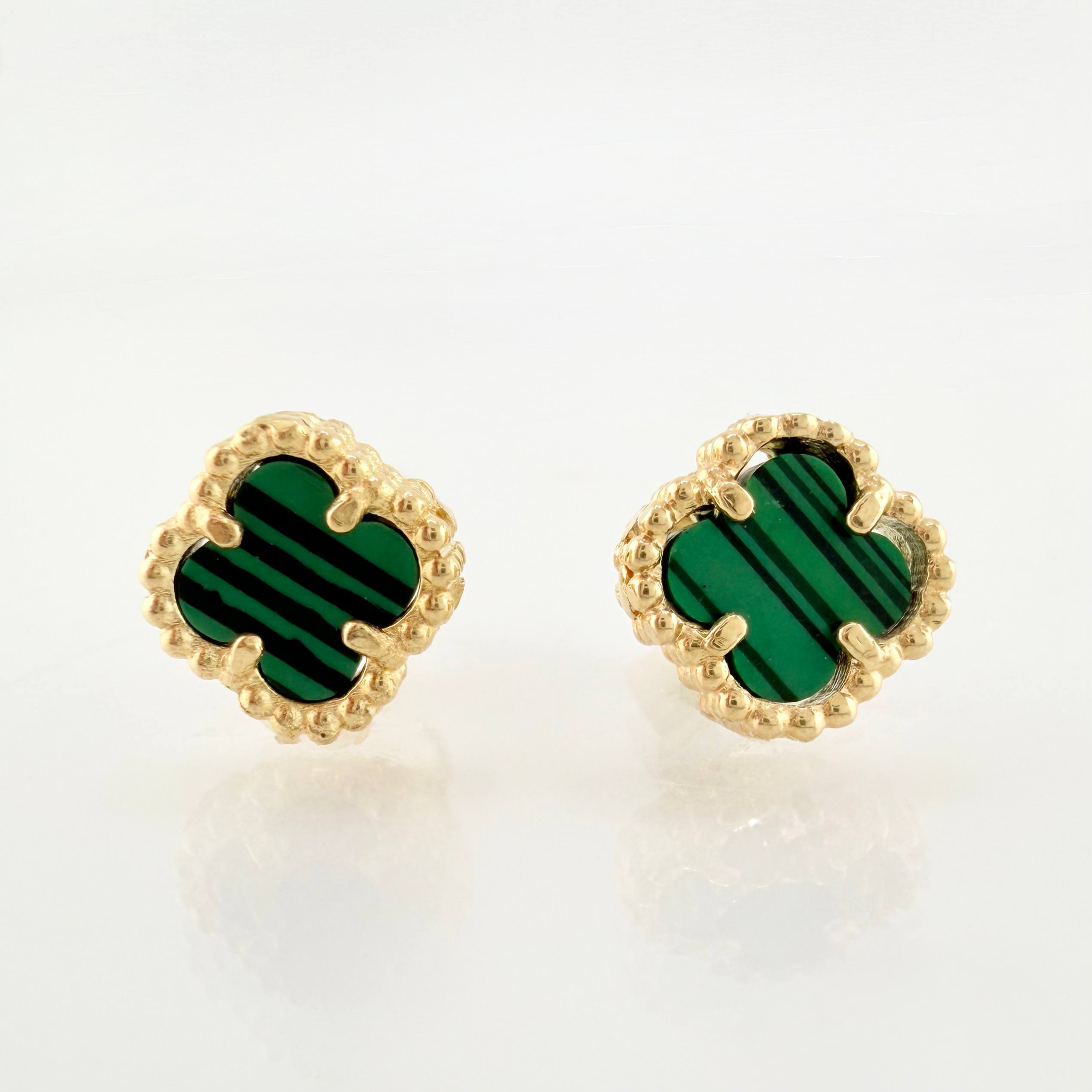 Topos Trebol Malaquita Verde 1.9gr / 7mm Oro Amarillo Nac.Esp. 18K
