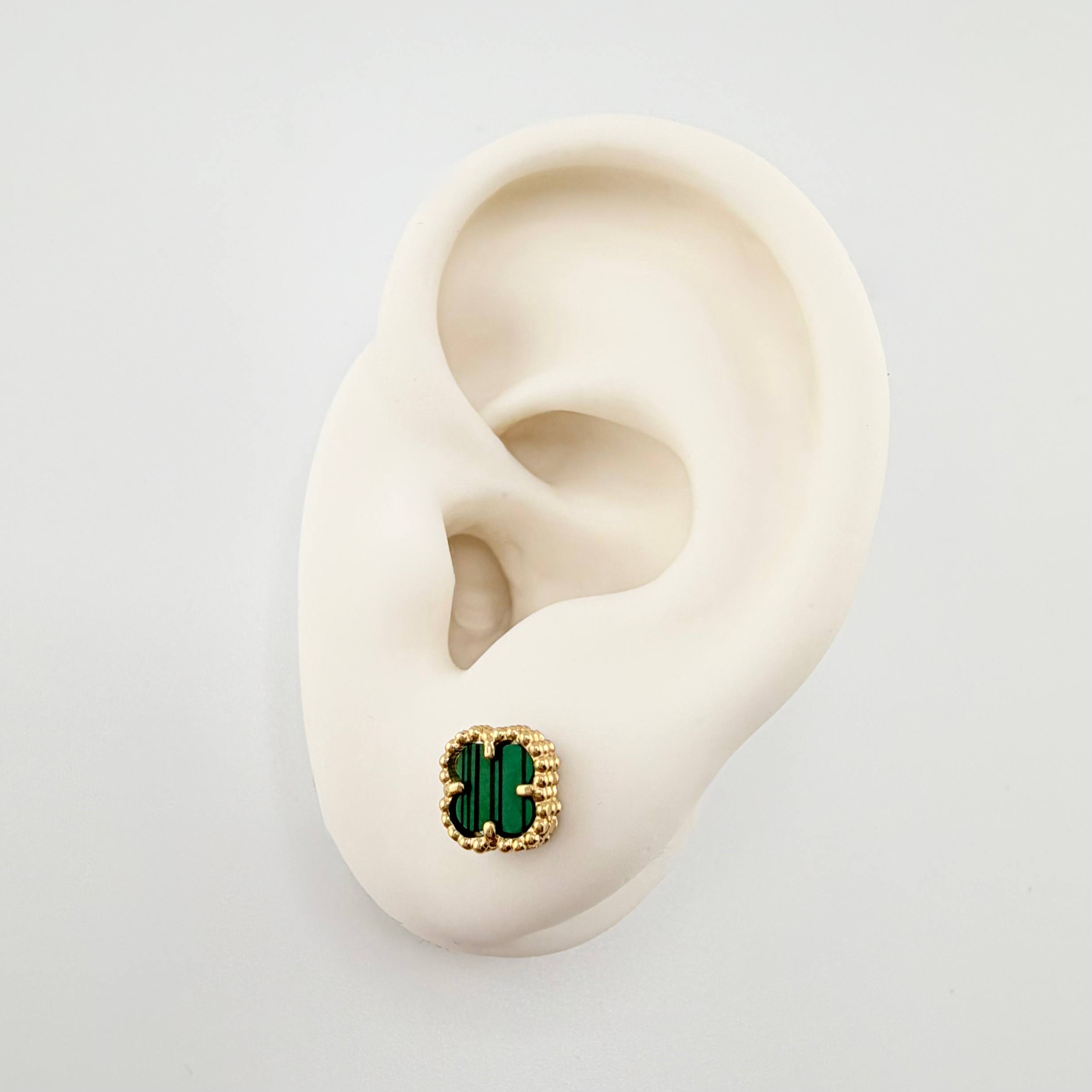 Topos Trebol Malaquita Verde 1.9gr / 7mm Oro Amarillo Nac.Esp. 18K
