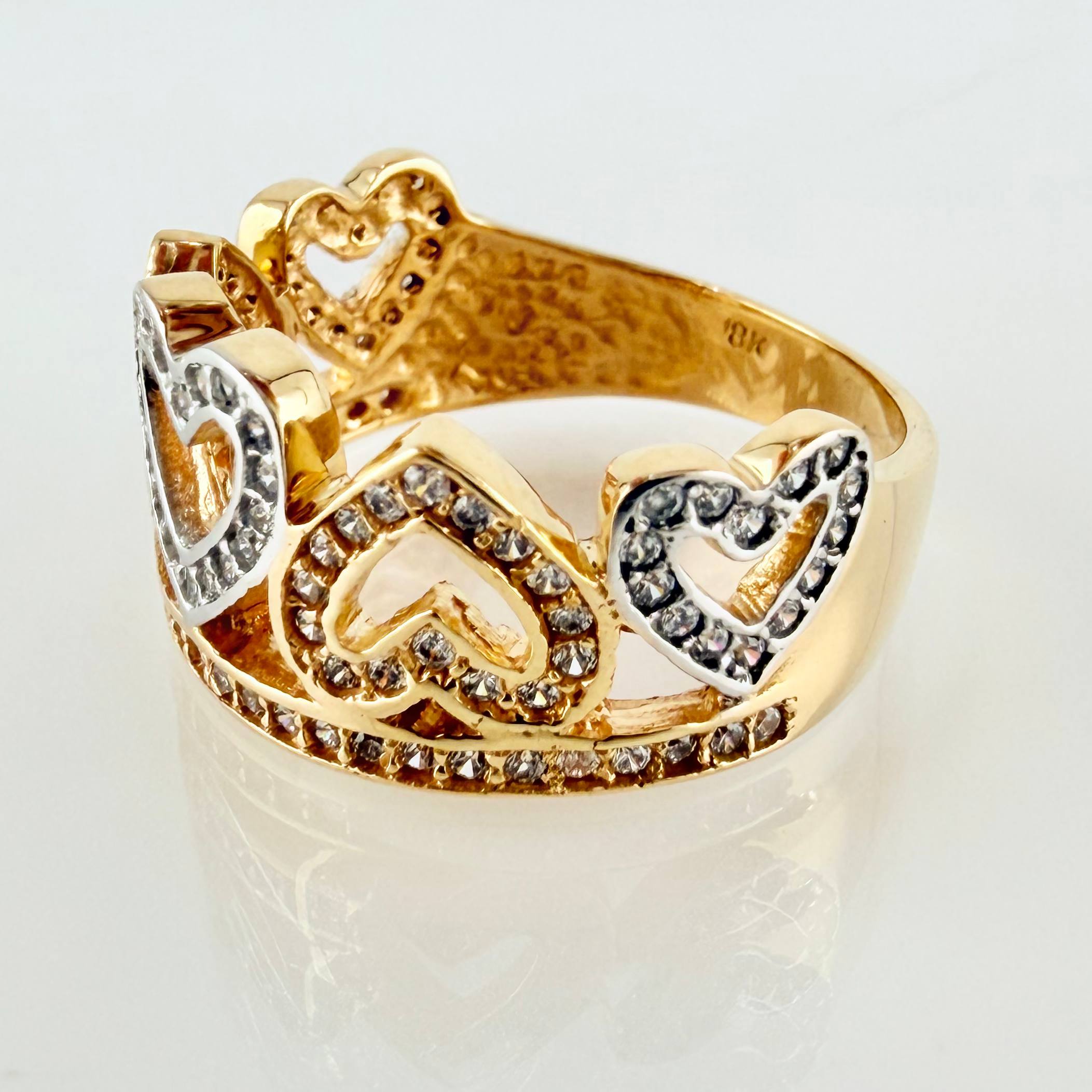 Anillo Corazones Intercalados 4.95gr / T6 3/4 / Dos Oros Amarillo Blanco 18K