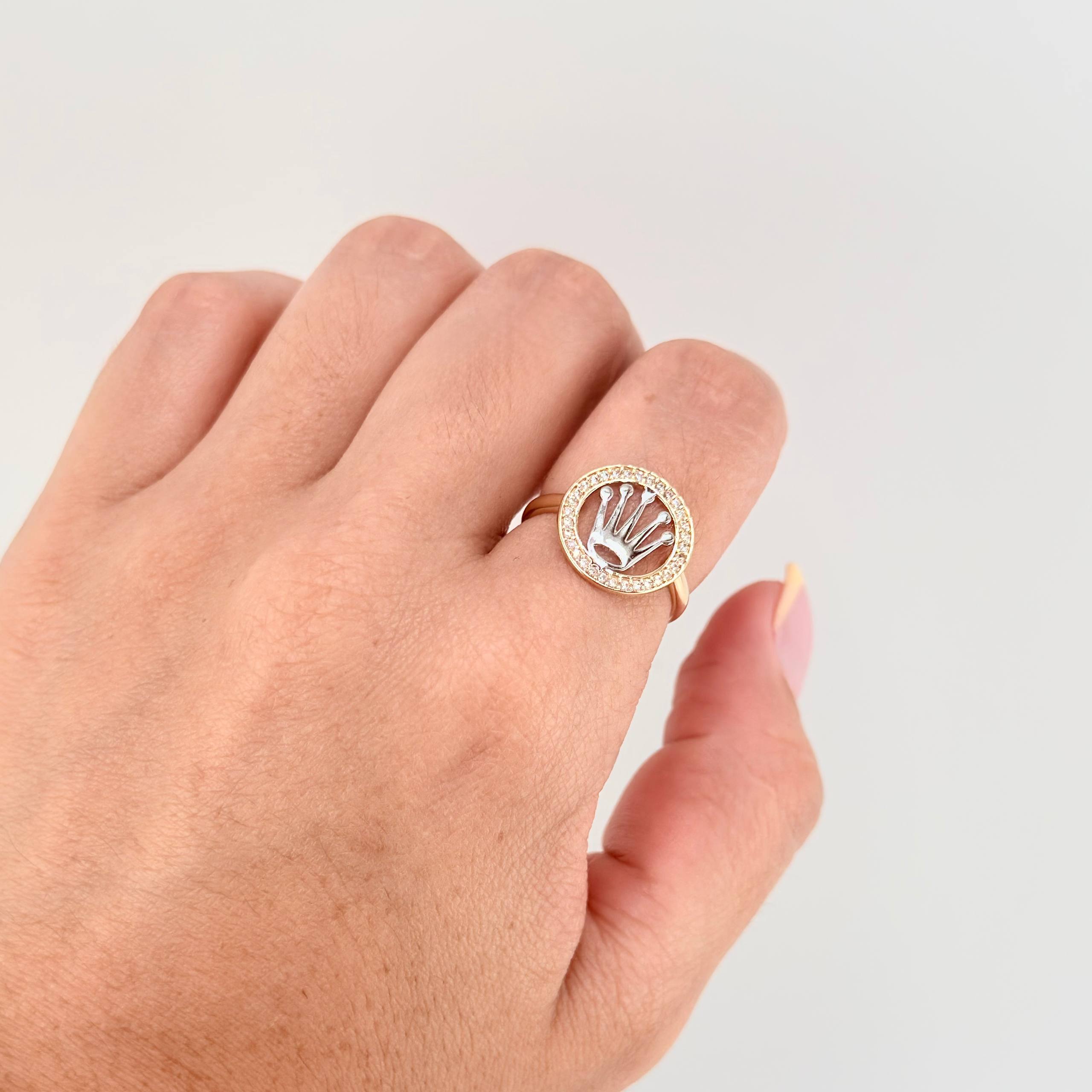 Anillo Corona Circular 2.3gr / T6 1/4 / Dos Oros Amarillo Blanco 18K