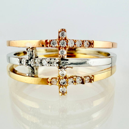 Anillo Trío Cruces 3.5gr / T7 / Tres Oros 18K