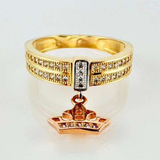 Anillo Visagra Corona Colgante 3.8gr / T7 / Tres Oros 18K