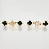 Topos Trebol Trio Malaquita Verde Nacar Blanco 4.9gr / 1 1/4 in / Oro Amarillo Nac.Esp. 18K