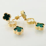 Topos Trebol Trio Malaquita Verde Nacar Blanco 4.9gr / 1 1/4 in / Oro Amarillo Nac.Esp. 18K