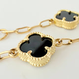 Pulso Trebol Onix Negro Circones Blancos 8gr / 7 in / 10.7mm Oro Amarillo Nac.Esp. 18K