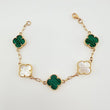 Pulso Trebol Nacar Blanco Malaquita Verde 9.05gr / 7 in / 13.8mm Oro Amarillo Nac.Esp. 18K