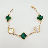 Pulso Trebol Nacar Blanco Malaquita Verde 9.05gr / 7 in / 13.8mm Oro Amarillo Nac.Esp. 18K