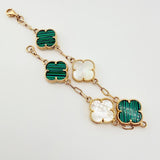 Pulso Trebol Nacar Blanco Malaquita Verde 9.05gr / 7 in / 13.8mm Oro Amarillo Nac.Esp. 18K