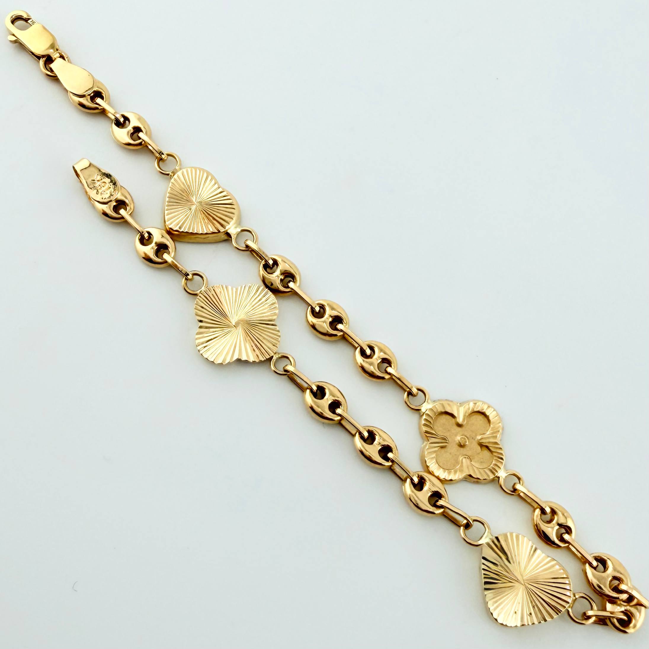 Pulso GC Trebol Intercalado Doble Faz 4.65gr / 7 in / 10.3mm Oro Amarillo 18K