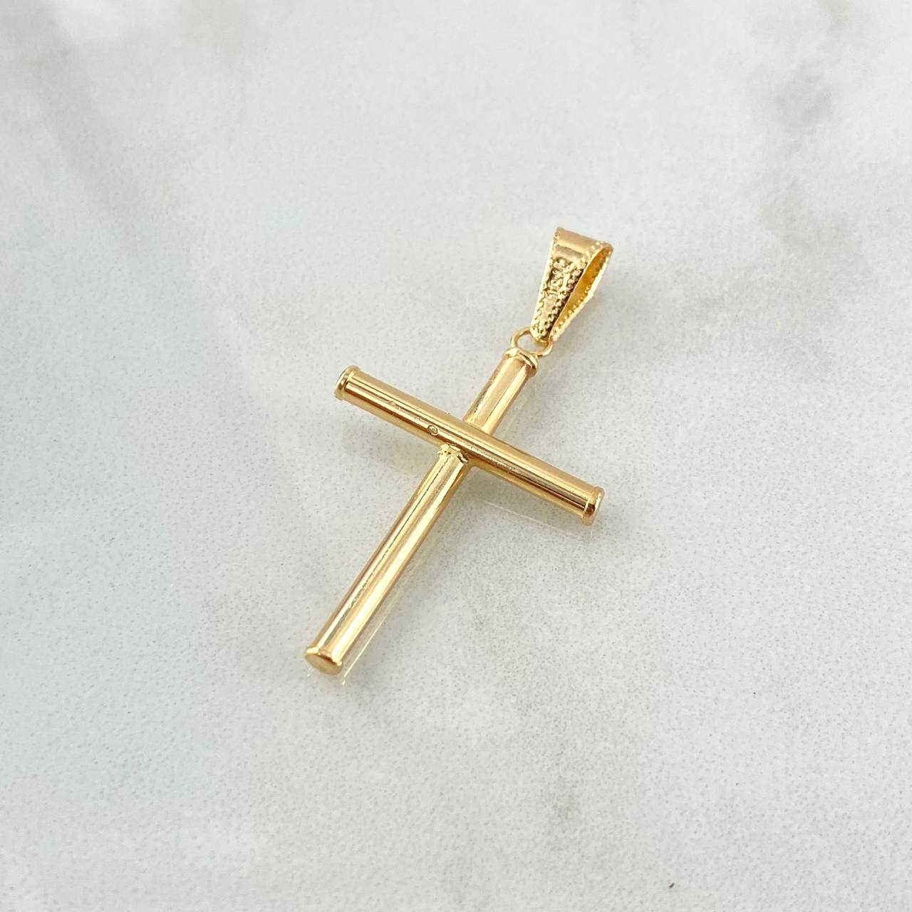 Dije Cruz Bastón 1.35gr / 3.9cm / Lisa Cargador Bordeado Oro Amarillo 18K *