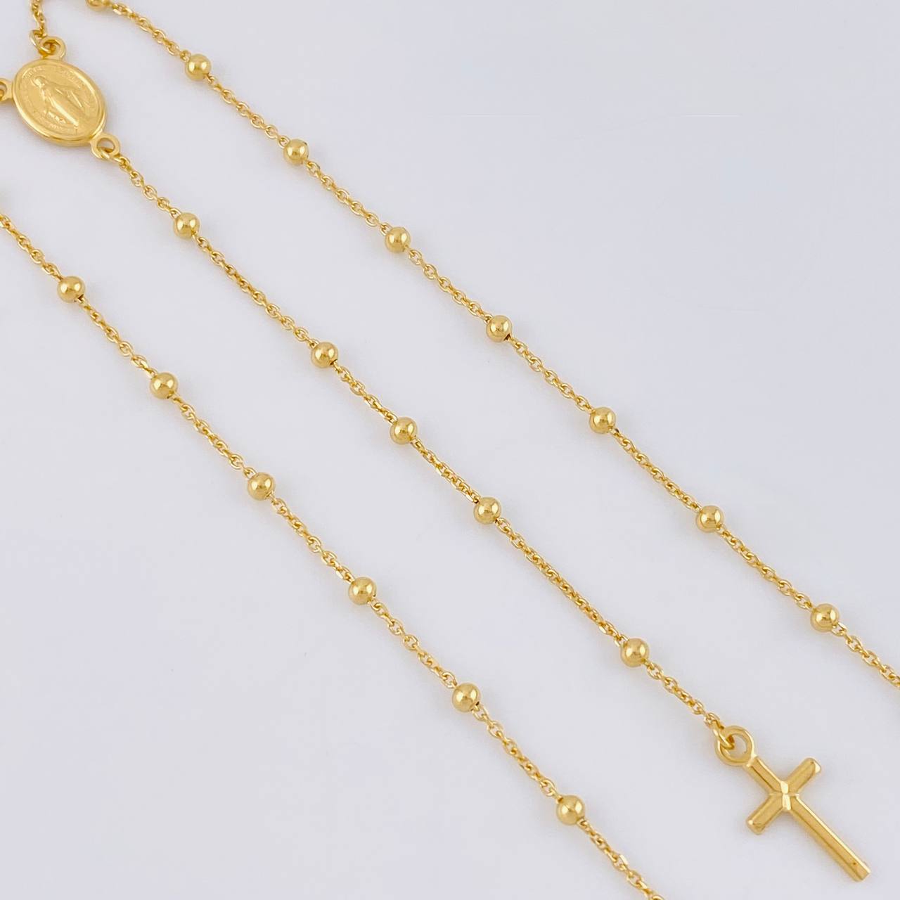 Rosario Virgen Milagrosa Cruz Lisa 3.1 g / 17 1/2 in / 1.8 mm Oro Amarillo 18K
