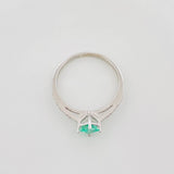 Solitaire Ring Four Prongs Emerald 32 Pts 1.75 g / T7 1/2 Silver 925