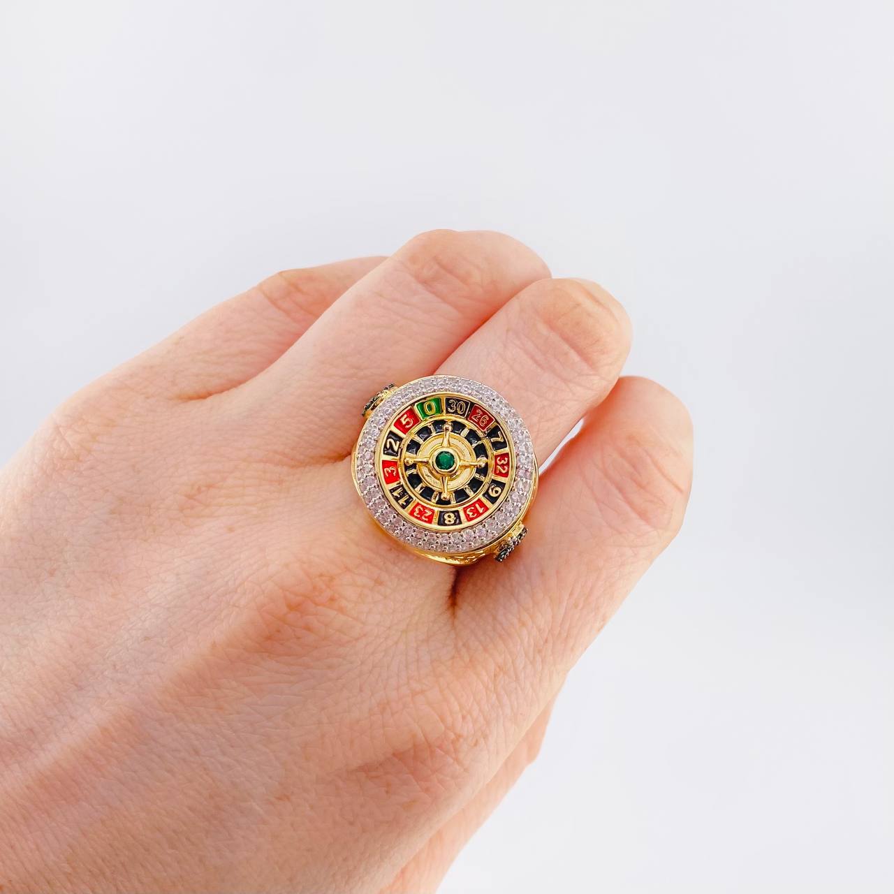 Ring Movable Casino Roulette 14 g / T10 1/2 Two-Tone Yellow White 18K