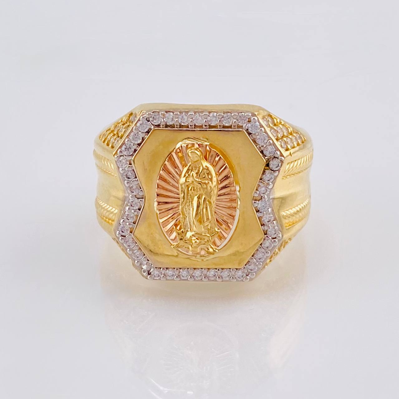 Anillo Sello Virgen Guadalupe 11.45 g / T9 Dos Oros Amarillo Rosa 18K