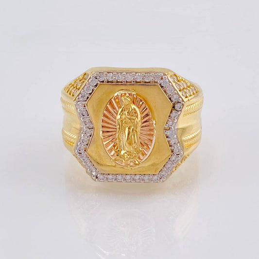 Anillo Sello Virgen Guadalupe 11.45 g / T9 Dos Oros Amarillo Rosa 18K