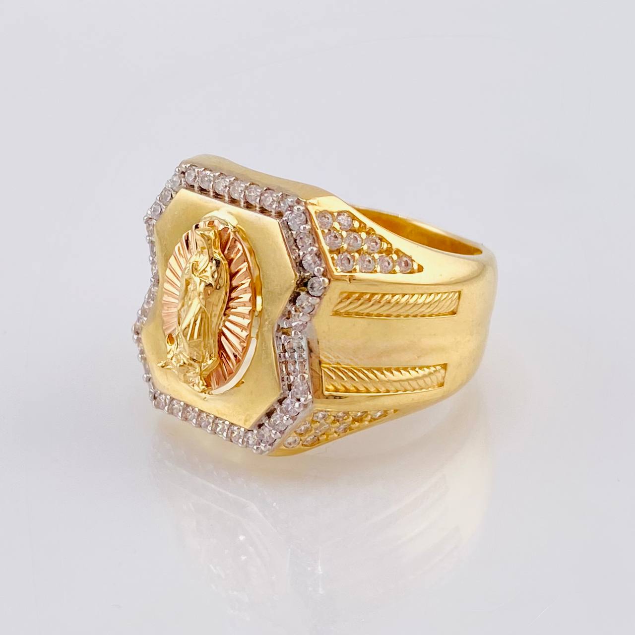Anillo Sello Virgen Guadalupe 11.45 g / T9 Dos Oros Amarillo Rosa 18K