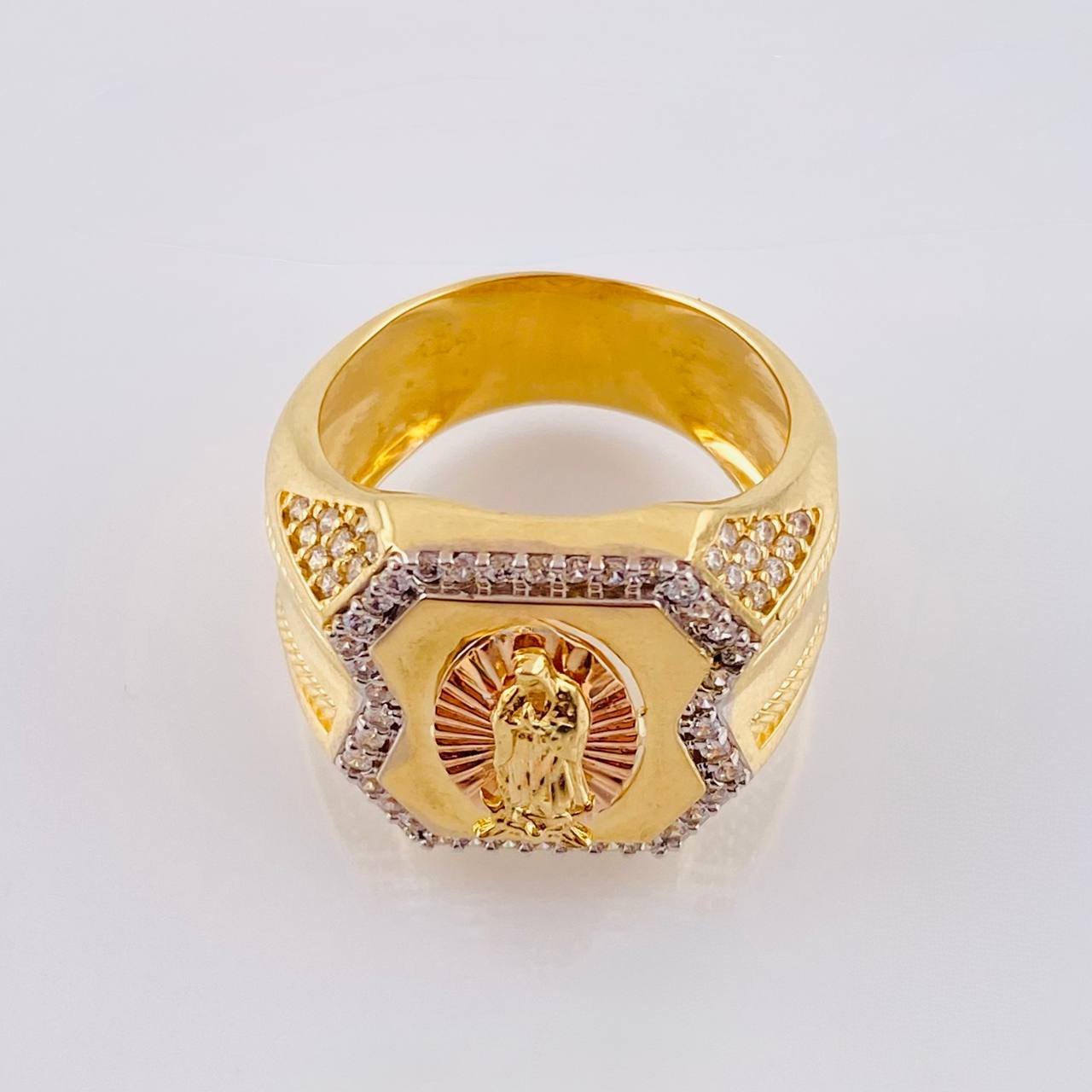 Anillo Sello Virgen Guadalupe 11.45 g / T9 Dos Oros Amarillo Rosa 18K